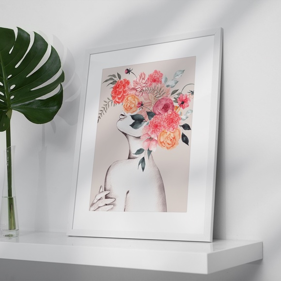 Watercolor Floral Woman Portrait Wall Art Illustration Print Poster Unframed - Picture 11 of 17